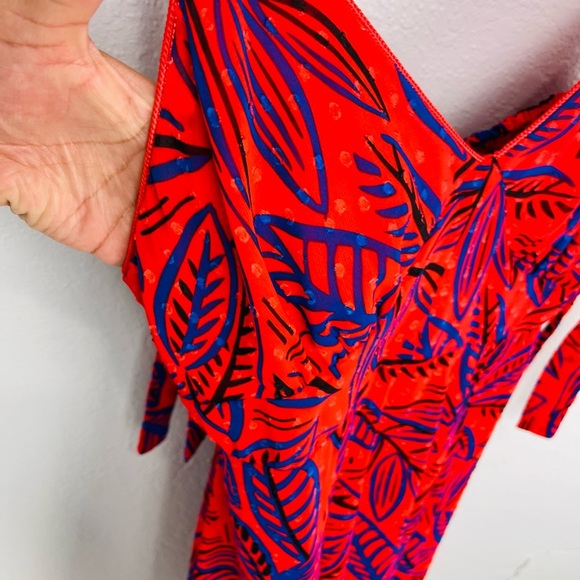 ALEXIS for Target Orange and Blue Botanical Asymmetrical Flowey Midi Dress - Picture 6 of 9